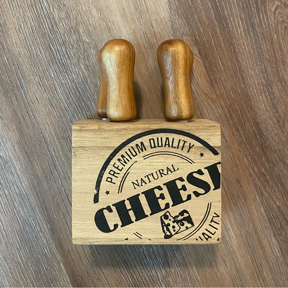 Brandani Italy Four Piece Cheese Knife Set with Wood Holder